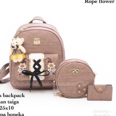 Tas BACKPACK/Ransel/TAS MINI BACKPACK/Tas Anak/Tas 3in1/Tas 4in1/TAS CROS BODY/TAS Drawstring backpack/Tas Messenger/Tas Chanel/Tas Dior/Tas FendI/Tas Louis Vuitton/Tas Prada/Tas Gucci/Tas murah ROPE FLOWER 3PCS BACKPACK BROWN
