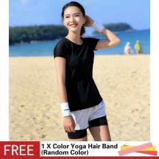 Menjalankan Kebugaran Yoga Warna Polos Lengan Pendek Leher Bulat Kaus Atasan Olahraga Luar Ruangan Ramping Jaring Berongga Dapat Bersirkulasi-Internasional