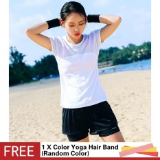 Menjalankan Kebugaran Yoga Warna Polos Lengan Pendek Leher Bulat Kaus Atasan Olahraga Luar Ruangan Ramping Jaring Berongga Dapat Bersirkulasi-Internasional