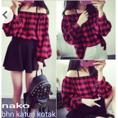 Ladies Store Blouse Sabrina Wanita Bahan Import Katun Kotak Bahan Adem / Sabrina Kasual Santai / Blouse Lengan Panjang (kona) NR D30 - Merah / top atasan wanita / Baju Cewek Masa Kini / sabrina blouse / blouse wanita D3C
