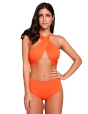 [Penjualan Di Breakdown Harga Yang Terbaik Penjualan Maya Polos Halter Tanpa Bagian Belakang Silang Depan Perban Satu Kepingan Baju Renang (Merah) -Internasional