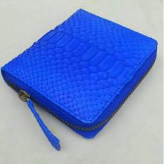 SALE !!! Bunga Size S Blue Color - Dompet Cewek Asli Kulit Ular Piton Model Kipas Mini