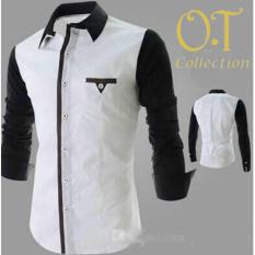 SALE kemeja pria putih combi warna hitam N355 executive white