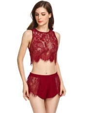 Penjualan Baru Sunweb Wanita Renda Patchwork Punggung Berongga Keluar Chemise Brief Lingerie Piyama (Hitam)-Internasional