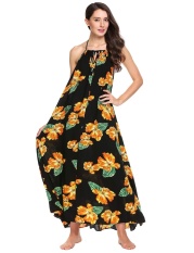 Penjualan Sunwonder Women Halter Tanpa Lengan Backless Floral Manado Gaun Maksi-Internasional
