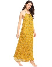 Penjualan Sunwonder Women Halter Tanpa Lengan Backless Floral Manado Gaun Maksi-Internasional