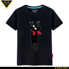 YOUTHS sehari-hari mr. Sakamoto NICHIJOU Di Belakang meow Hitam Kecil Catmi Pria murid katun murni lengan pendek baju kaos