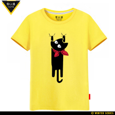 YOUTHS sehari-hari mr. Sakamoto NICHIJOU Di Belakang meow Hitam Kecil Catmi Pria murid katun murni lengan pendek baju kaos