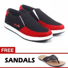 Salvo sepatu slip on A01 hitam/merah free ZR05