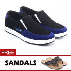 Salvo sepatu kets sneakers dan kasual pria / sepatu kasual kanvas / sepatu sneaker pria / sepatu pria / sepatu sneaker murah /sepatu pria casual /sepatu pria kasual / sepatu pria kulit / sepatu pria murah /sepatu pria slip on A01 hitam/biru free ZR05