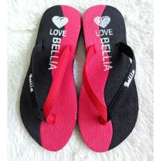 Sandal Jepit Wanita Motif Bella Warna Hitam Merah