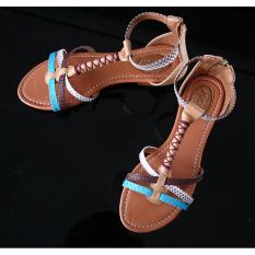 Sandal Kulit Wanita, 100% kulit, handmade in Bali, UTL FLATS TURQOUISE
