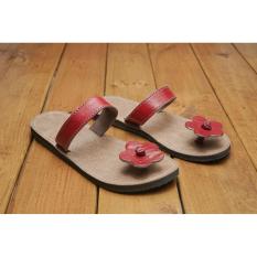 Sandal kulit wanita casual cantik motif bunga