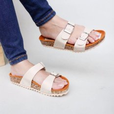 Pluvia - Sandal Flat Selop Wanita Santai Footbed ST02 - Cream