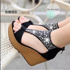 Sandal Wedges Wanita Hitam Permata