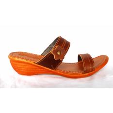 Sandal Wedges Wanita Kulit - Coklat