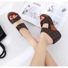 Sandal Wanita Wedges Cewek Murah Model Terbaru US49 Coklat