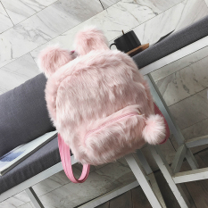 Yang Chic Korea Fashion Style Bulu-bulu Kuping Kelinci Ganda Kembali Tas Ransel (Sangat Lucu Merah Muda)