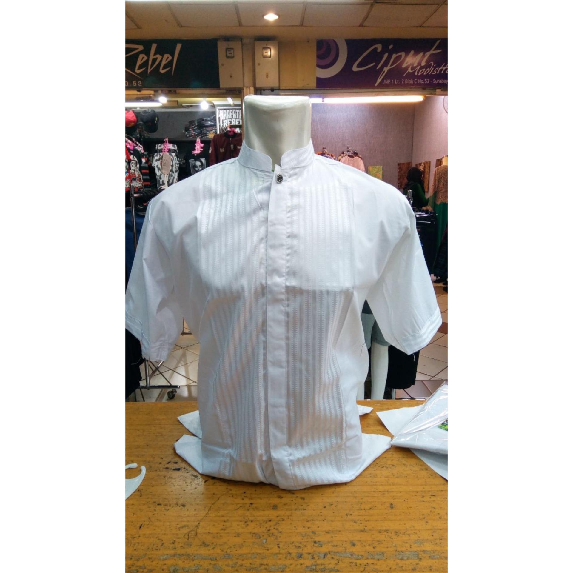 Sumber Rejeki - Santri - Baju Koko Putih / Kemeja Takwa Putih / Busana Muslim Pria Warna Putih - Bahan Katun Halus - Lengan Pendek - Size M L XL