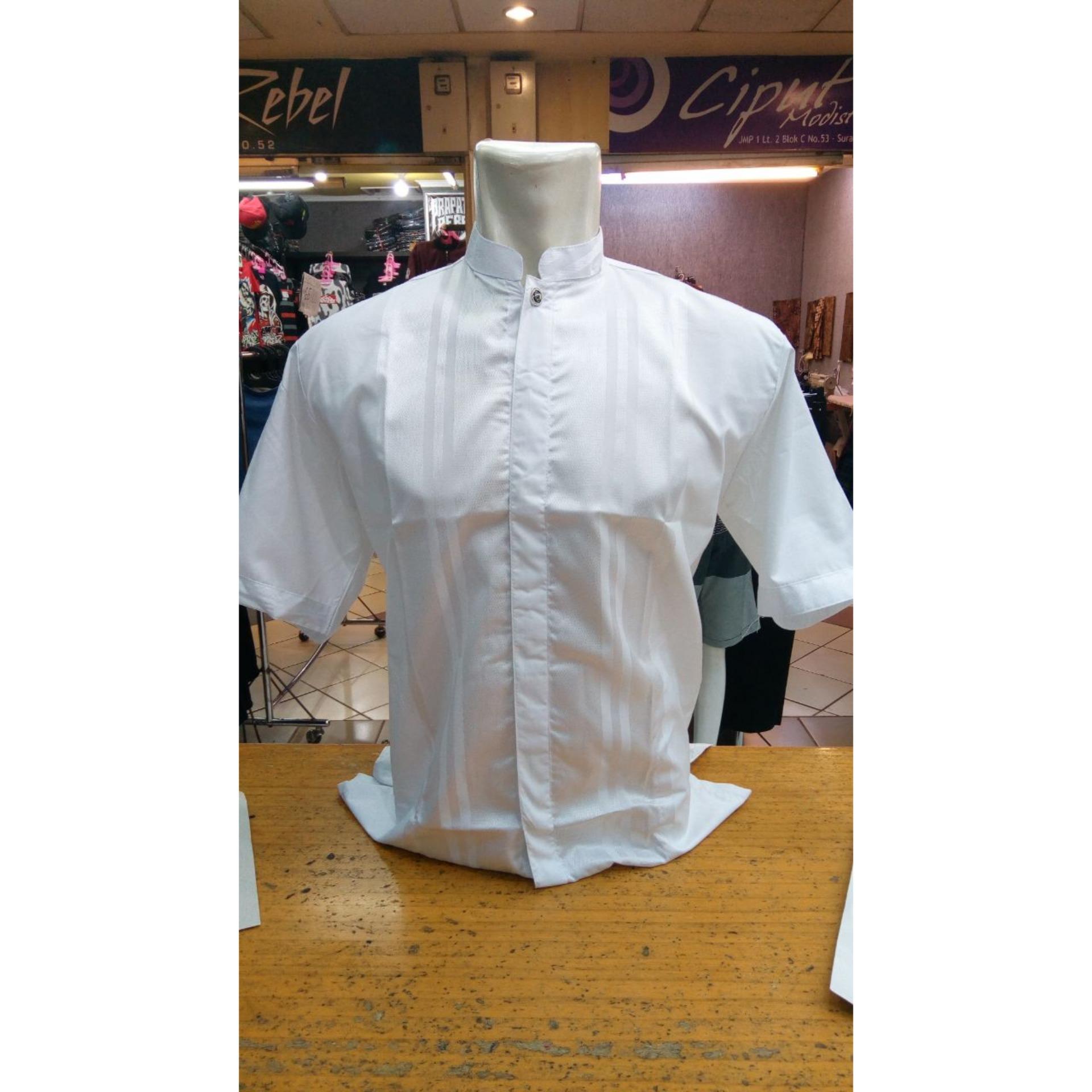 Santri - Baju Koko Putih / Kemeja Takwa Putih / Busana Muslim Pria Warna Putih - Lengan Pendek - Size M L XL
