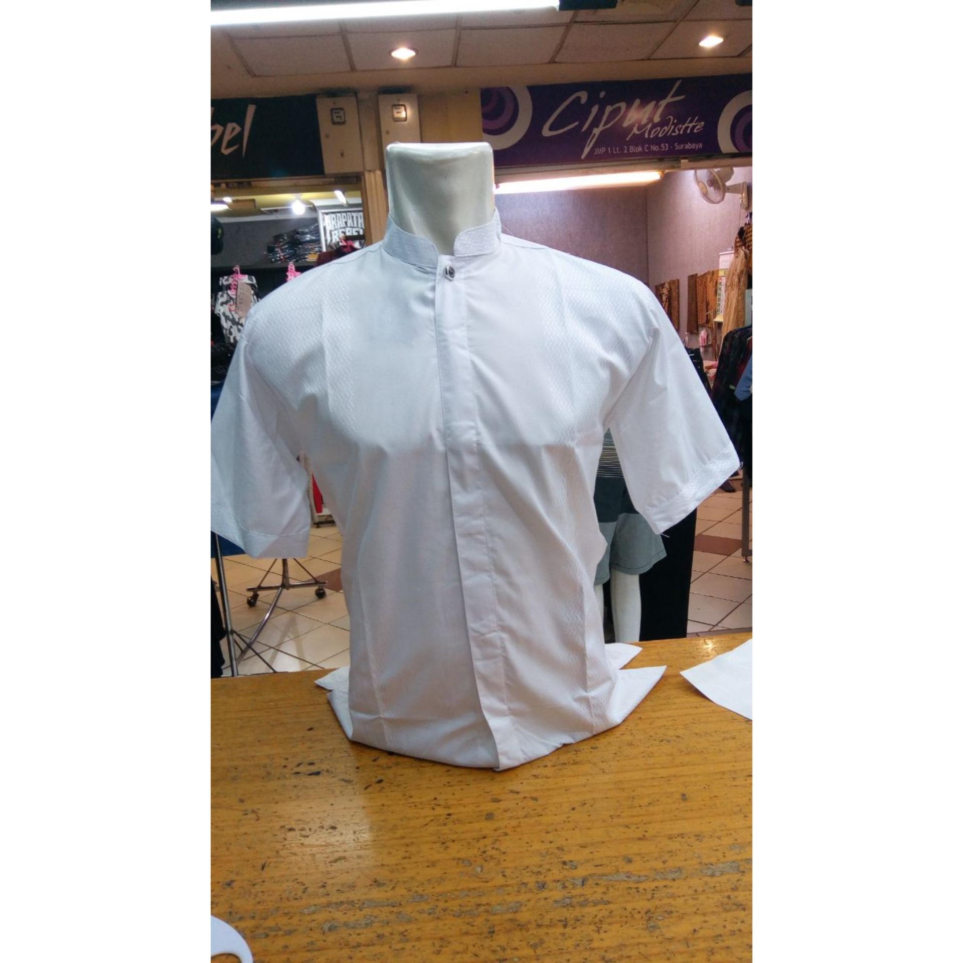 Sumber Rejeki - Santri - Baju Koko Putih / Kemeja Takwa Putih / Busana Muslim Pria Warna Putih - Bahan Katun Halus - Lengan Pendek - Size M L XL