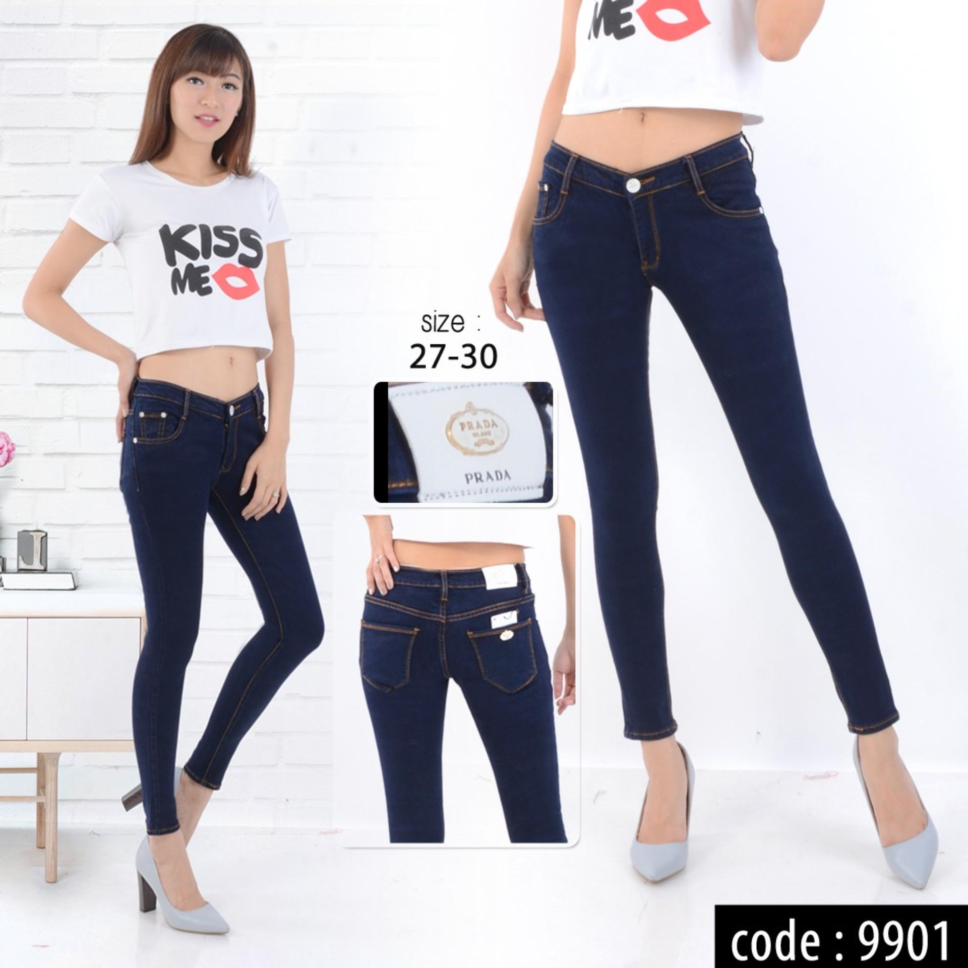 SAROHA - Celana Jeans Wanita Skinny Street Berbahan Soft Jeans - Navy