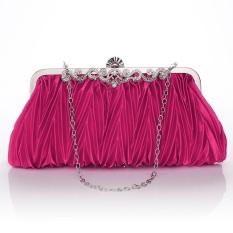 Satin Tas Tangan Kristal Pesta Dompet Pengantin Lembut Tas untuk Acara Di Malam Hari Mawar Merah