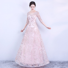 Saudara Korea Fashion Style Baru Dimuat Pernikahan Merah Muda Gaun Malam Busana Pendamping Pengantin (Cahaya Merah Muda A Model)