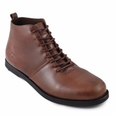 Sauqi Footwear New Signore Sepatu Casual Formal Tinggi Tali Boots Pria Kulit Asli - Coklat