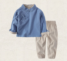 Sayang Angin Nasional Kain Linen Anak Laki-laki Model Musim Semi atau Musim Gugur Pakaian Adat Tiongkok (Ringan biru)