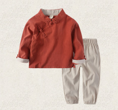 Sayang Angin Nasional Kain Linen Anak Laki-laki Model Musim Semi atau Musim Gugur Pakaian Adat Tiongkok (Merah)