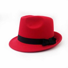 Sayang Korea Fashion Style Wol Pria Dan Wanita Anak Topi Jazz Topi Kecil (Topi Sekitar Ada Lingkar Kepala Gelang Karet + Merah)