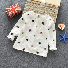 Sayang Tx-5853 Korea Modis Gaya Baru Gadis Busana Children Dicetak Baju Dalaman Lengan Panjang Blus Bayi Doll (putih Bordir Bunga Lengan Panjang)