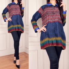 SB Collection Atasan Raisa Blouse Kemeja Batik Wanita - Biru