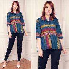 SB Collection Atasan Raisa Blouse Kemeja Batik Wanita - Navi