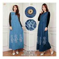 SB Collection Maxi Dress Aryani Gamis Jeans Bordir-Biru Muda
