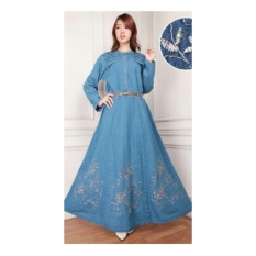 Sb collection Maxi dress Wulan Jeans jumbo gamis bordir-Biru Muda