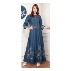 Sb collection Maxi dress Wulan Jeans jumbo gamis bordir-Biru Tua