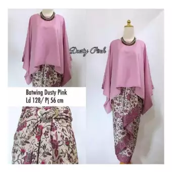 SB Collection Stelan Kebaya Batik Nicka Jumbo Blouse Kalong Dan Rok Lilit-Dusty Pink