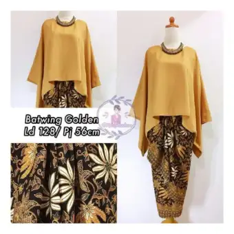 SB Collection Stelan Kebaya Batik Nicka Jumbo Blouse Kalong Dan Rok Lilit -Gold