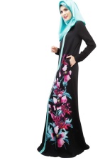 SDP, Baru, Gaya, IN, Dubai, Bunga, Cetak, Robe, Disambung, Robe, Muslim, Dress, Wanita, Wanita, Pakaian, Robe, Turki, Abaya,, Vestidos, Musulmanes (hitam)-Intl