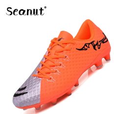 Seanut Men Waterproof Kulit Buatan Football Boots Light-memakai Football Shoes Lace-up Indoor Soccer Sepatu (Orange) -Intl