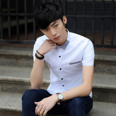 Kemeja Musim Panas Sederhana Kemeja Korea Fashion Style Pria (Putih) baju atasan kaos pria kemeja pria