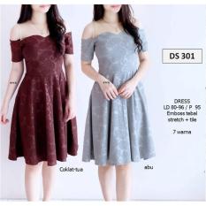 SEDS301 DRESS PESTA SABRINA MIDI FLARE EMBOSS IMPORT MURAH GROSIR