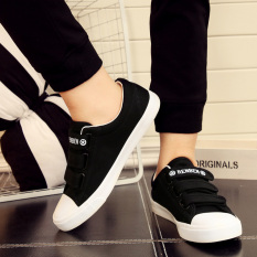 Sekarang Sepatu Kanvas Korea Modis Gaya Velcro Sepatu Santai Pria Kulit Putih (Hitam)