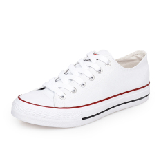 Sekarang Korea Modis Gaya Warna Polos Pria atau Wanita Model Pasangan Datar Sepatu Kanvas Kasual Sepatu Sepatu (Putih) merah Model Pria)