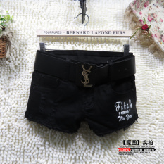 Seksi Koboi Wanita Kulit Putih Celana Jeans Sobek Celana Super Pendek (Hitam)