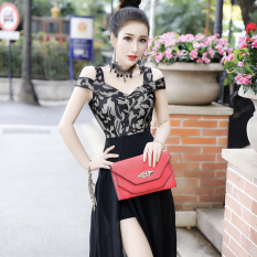 Seksi Sifon Model Musim Panas Baru Elegan Gaun Rok (Hitam)