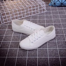 Sennvxi Warna Polos Perempuan Kaki Putih Kanvas Sepatu Sepatu Kets Putih (Putih)