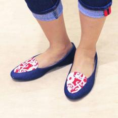 Sepatu Batik Wanita Ethnic Flat Shoes Dayak Denim The Warna Original